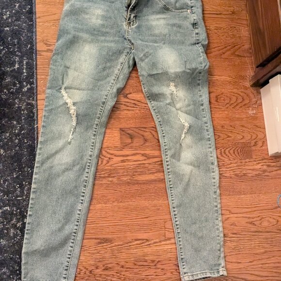 Qazel Vorrlon Men's Blue Skinny Jeans Stretch Washed Slim Fit Pencil Pants - Picture 2 of 6